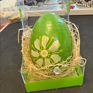 Handcrafted Green Wood Rabbit Easter Egg Called Pysanda